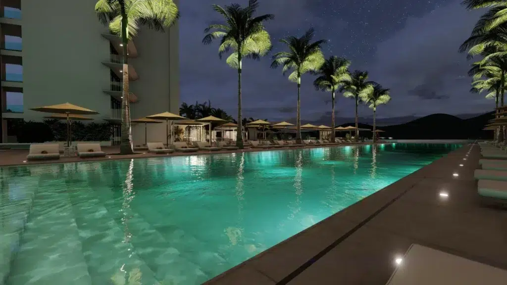 Aqua Resort shared pool at night Sint Maarten